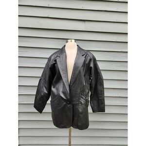 Vintage 80s‎ 90s Byrnes & Baker Leather Blazer Black Oversized Jacket Size M